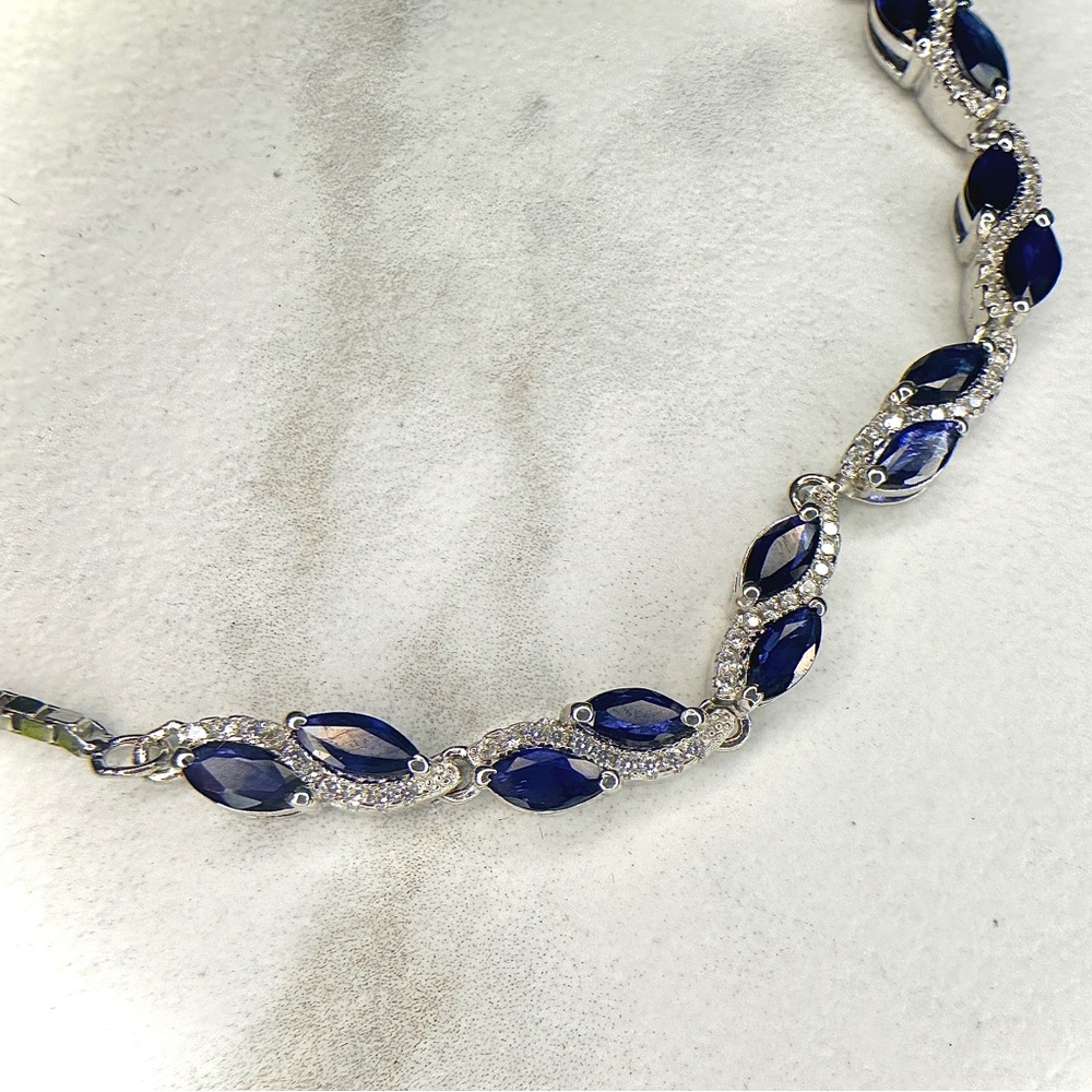925 sterling silver and Natural Sapphire Bracelet - Picture 8 of 16